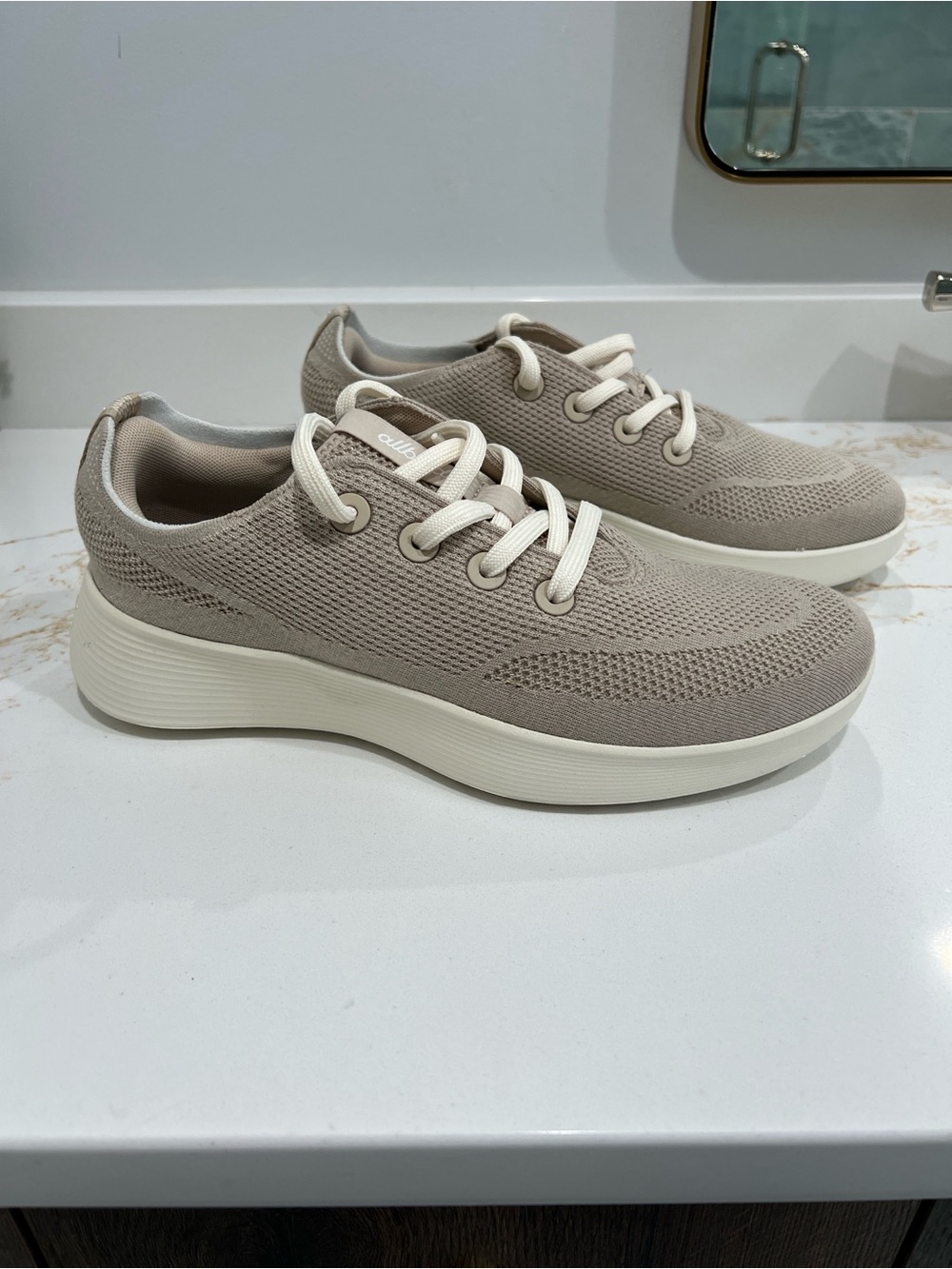 allbirds Women's Knit Lace-Up Sneakers in Taupe and Cream